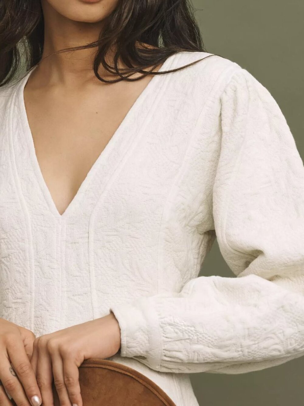 Anthropologie Pilcro Long-Sleeve V-Neck Textured Mini Dress - Picture 4 of 4